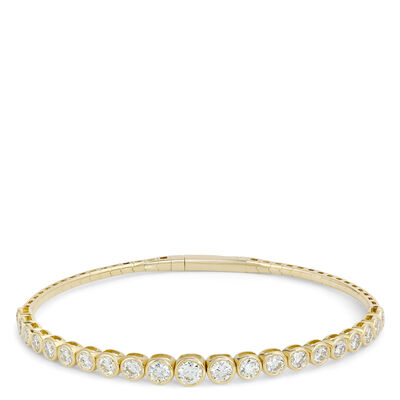 Classic Round Diamond Bangle, 3 Total Carat Weight, 14K Yellow Gold