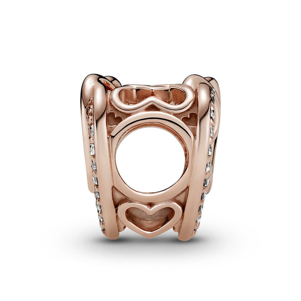 Pandora Sparkling CZ Entwined Hearts Charm 14KT RG PL P/Sil/Cpr