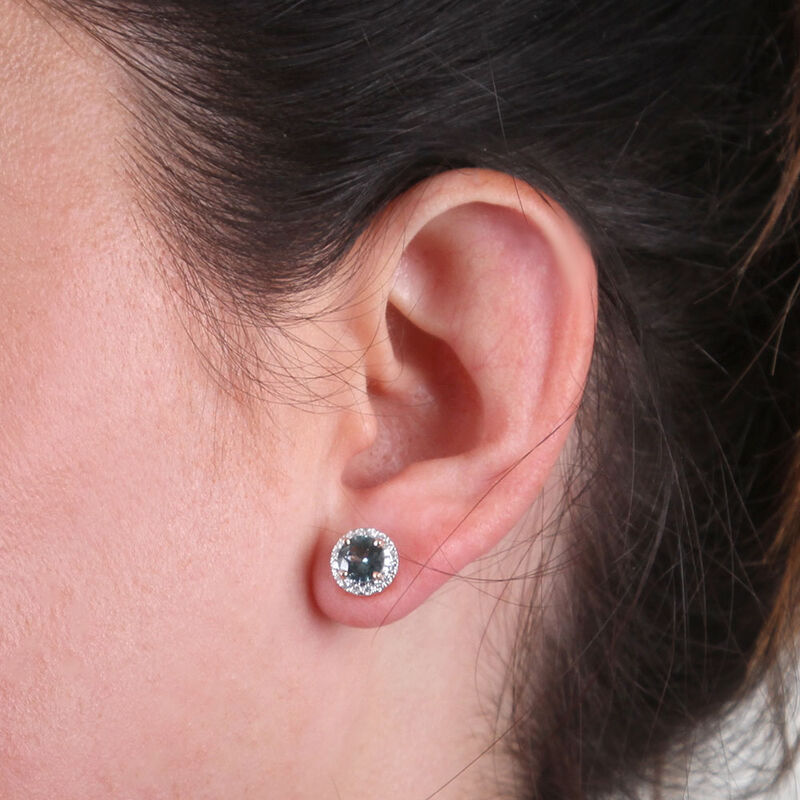 Rose Gold Gray Spinel & Diamond Halo Earrings 14K&nbsp; image number 1