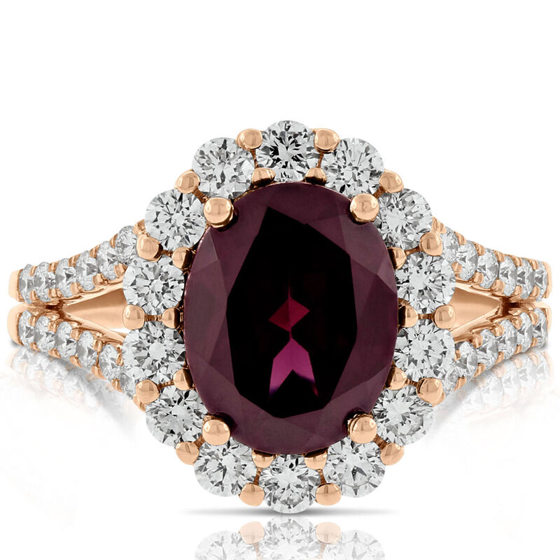 Rose Gold Rhodolite Garnet & Diamond Ring 14K image number 1
