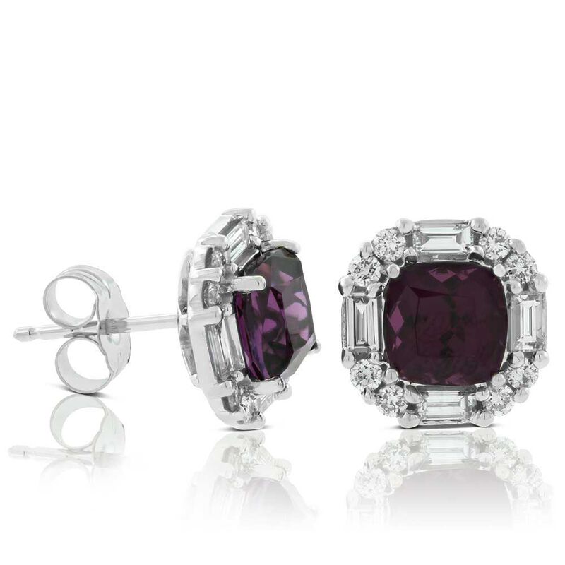 Purple Garnet & Diamond Stud Earrings 14K image number 0