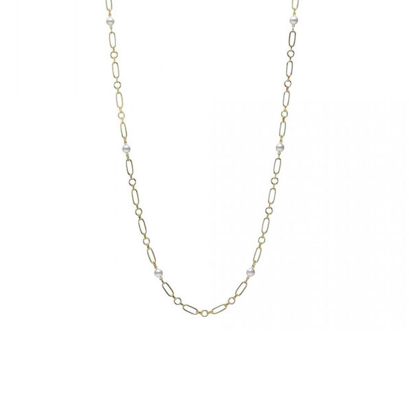 Mikimoto Paperclip Chain Cultured Akoya Pearl Necklace 18K, 24"