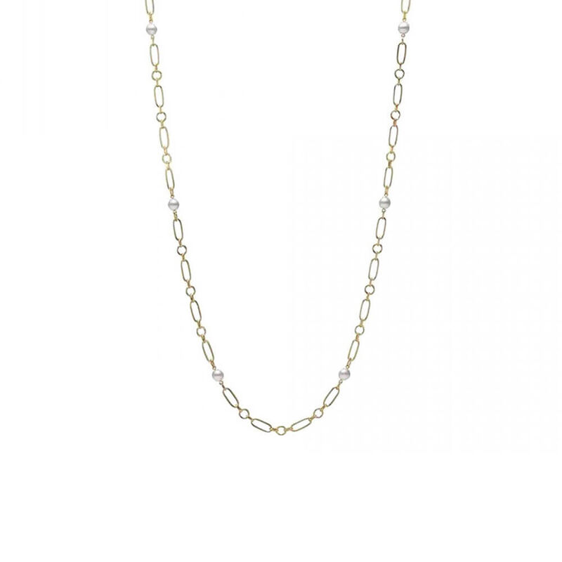 Mikimoto Paperclip Chain Cultured Akoya Pearl Necklace 18K, 24" image number 0
