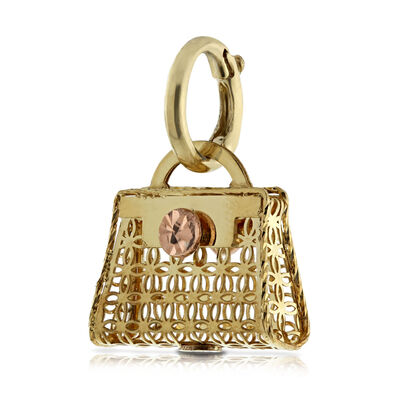 Toscano Purse Charm with Rose Button, 14K Mixed Metals