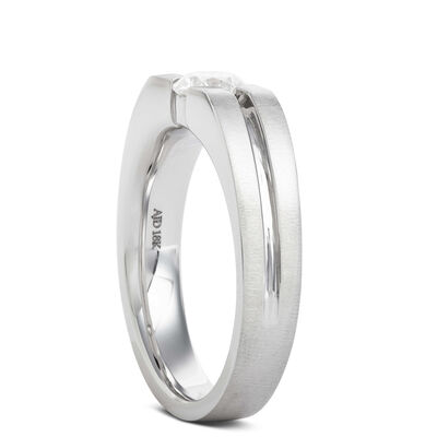 Gents Negative Channel Diamond Ring, 18K White Gold