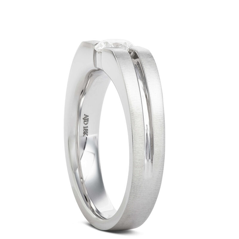 Gents Negative Channel Diamond Ring, 18K White Gold image number 1