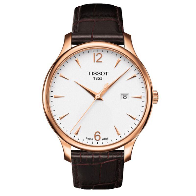 Tissot Tradition Rose PVD Silver Dial Leather Quartz Watch, 42mm image number 0
