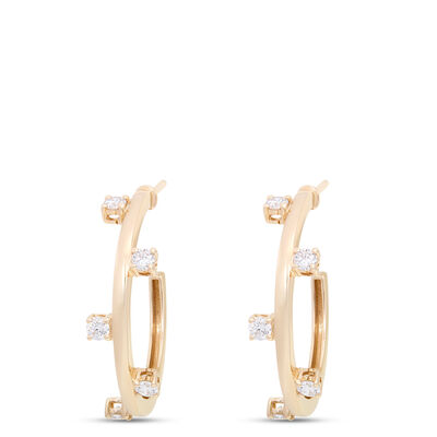 Scattered Diamond Hoops, &frac12; Carat Total Weight, 14K Yellow Gold