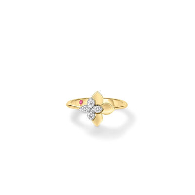 Roberto Coin 18K Yellow and White Love In Verona Diamond Flower Ring Size 6.5
