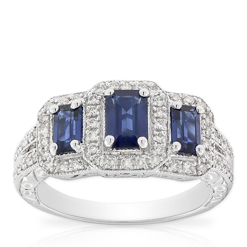 Sapphire & Diamond 3-Stone Ring 14K image number 7