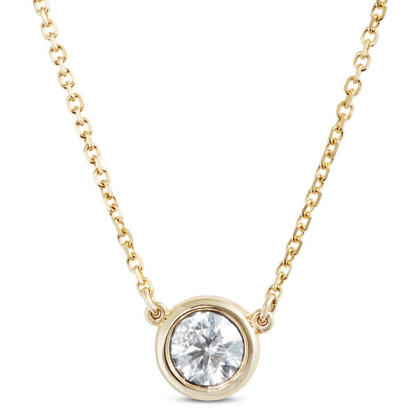 Bezel Set Solitaire Diamond Necklace, 14K Yellow Gold