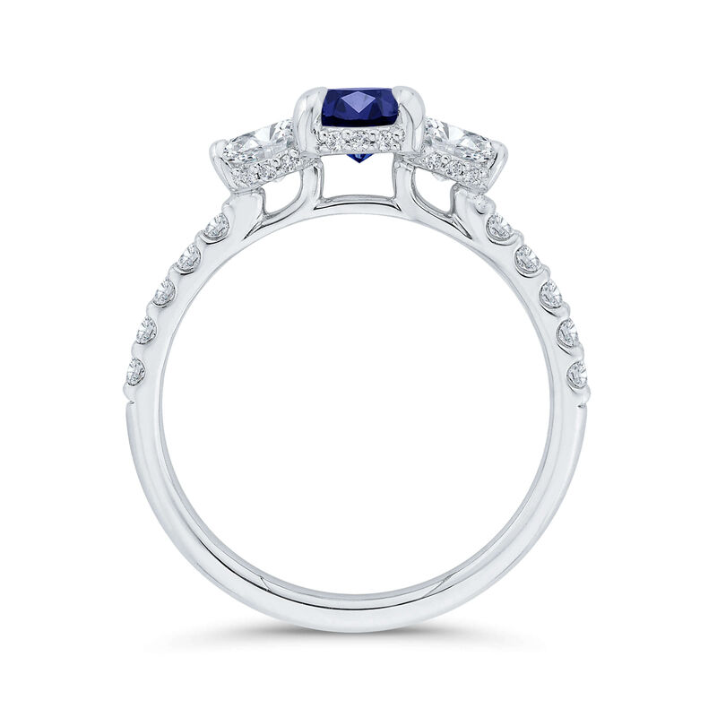 Bella Ponte 3-Stone Oval Cut Sapphire and Diamond Engagement Ring, 14K White Gold image number 3