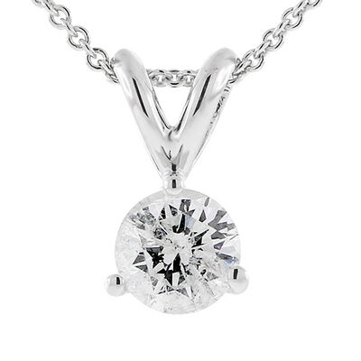 Classic Round Diamond Pendant, &frac12; Carat Total Weight, 14K White Gold