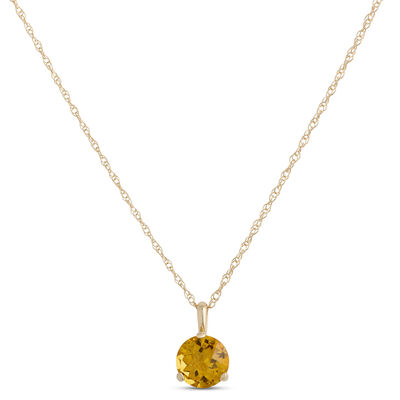 Classic Citrine Three-Prong Pendant Necklace, 14K Yellow Gold