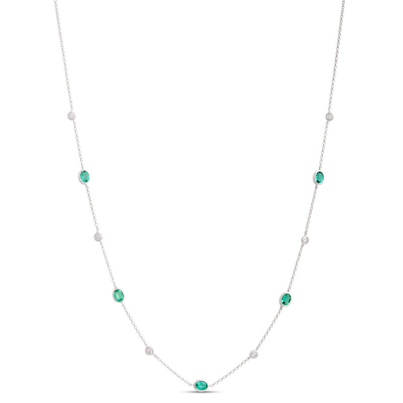 18-Inch Oval Emerald Station Necklace, 14K White Gold image number 0