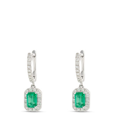 Elegant Square Emerald Earrings with Diamonds, &frac12; Carat, 14K White Gold