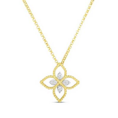 Roberto Coin Principessa Small Diamond Flower Necklace 18K