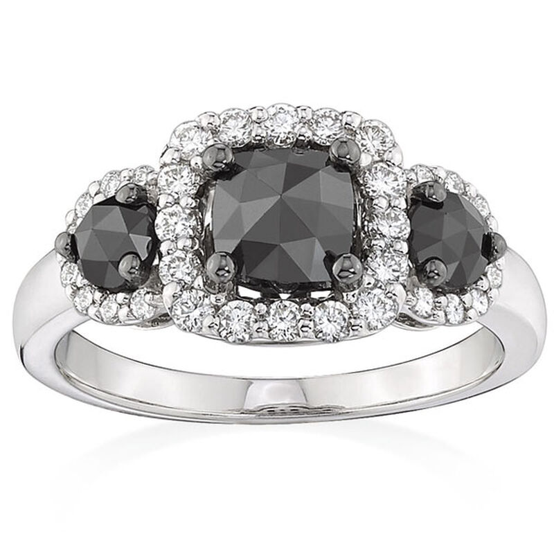 Black & White Diamond 3-Stone Ring 14K image number 0