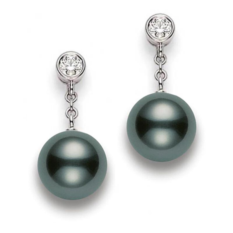 Mikimoto Black South Sea Cultured Pearl & Diamond Earrings 18K image number 0