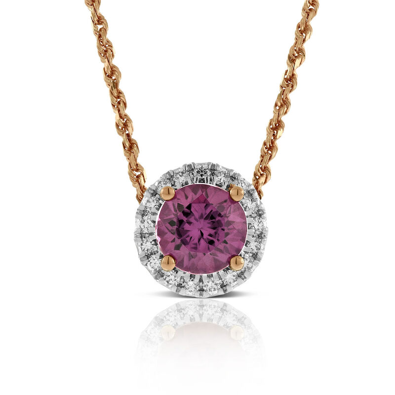 Rose Gold Rose Zircon & Diamond Halo Pendant 14K&nbsp; image number 0