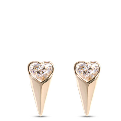 Heart Shaped Diamond Earrings in Tear Drop Setting, ⅓ Total Carat Weight, 14K Yellow Gold
