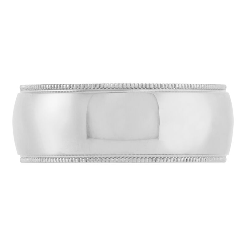 White Gold Polished Milgrain Edge Comfort Fit 8mm Band 18K image number 2