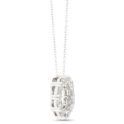 Open Circle Pendant with Emerald Cut and Round Diamonds, 2 Total Carat Weight, 14K White Gold