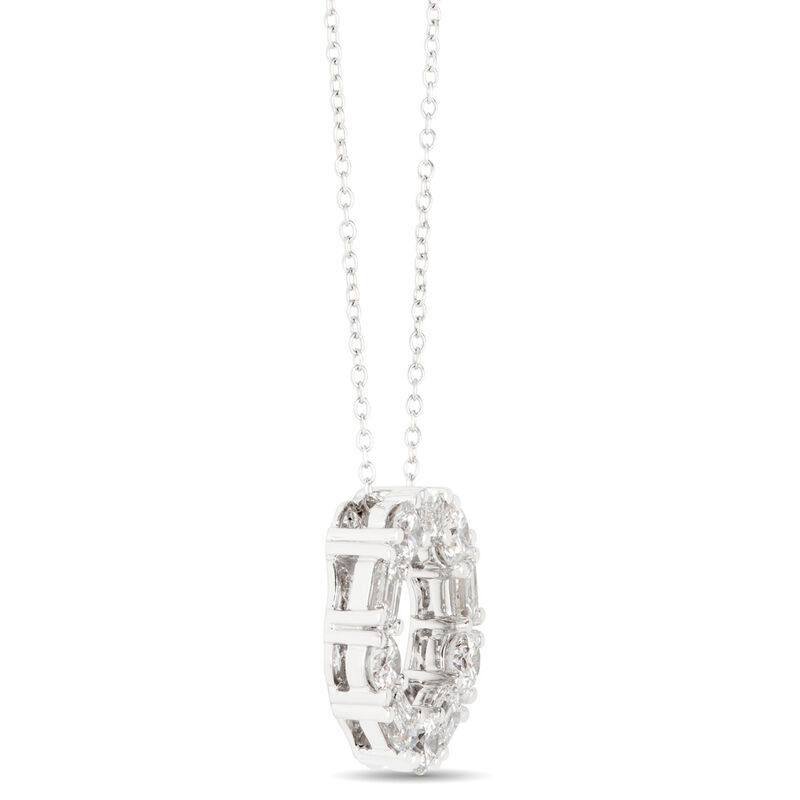 Open Circle Pendant with Emerald Cut and Round Diamonds, 2 Total Carat Weight, 14K White Gold image number 1