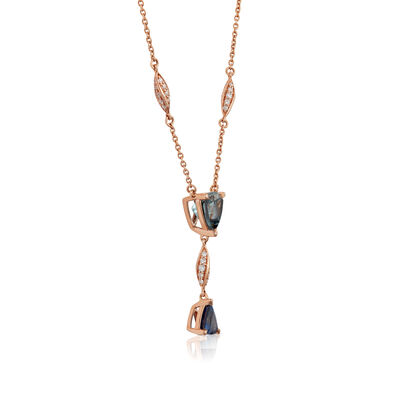 Rose Gold Trillion Gemstone & Diamond Twist "Y" Drop Necklace 14K&nbsp;