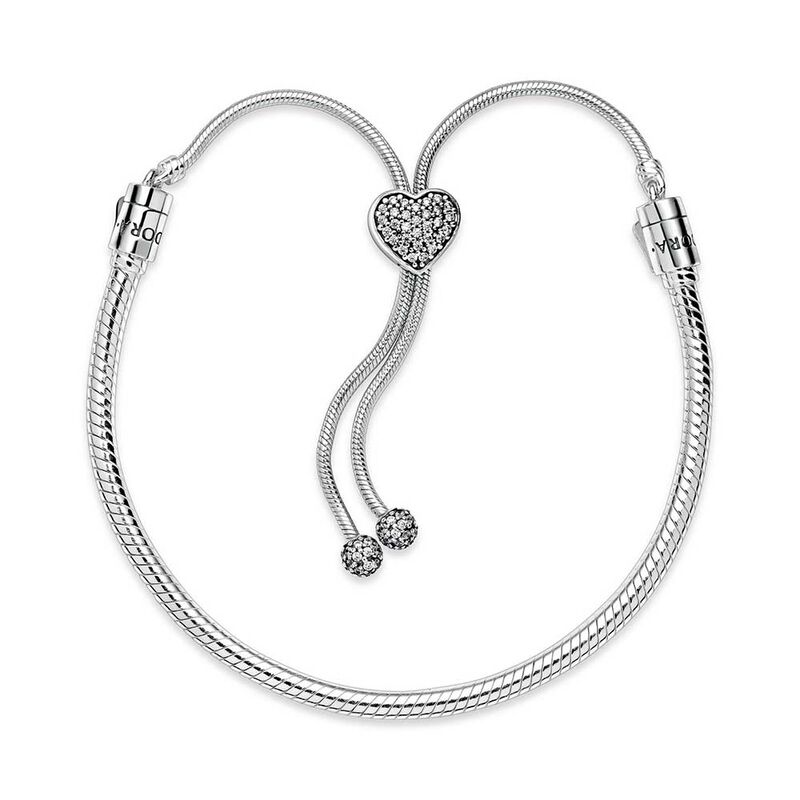 Pandora Moments Pavé CZ Heart Clasp Snake Chain Slider Bracelet image number 2