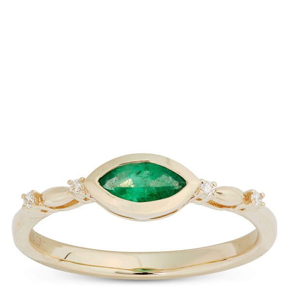 Marquise Cut Emerald Ring, 14K Yellow Gold