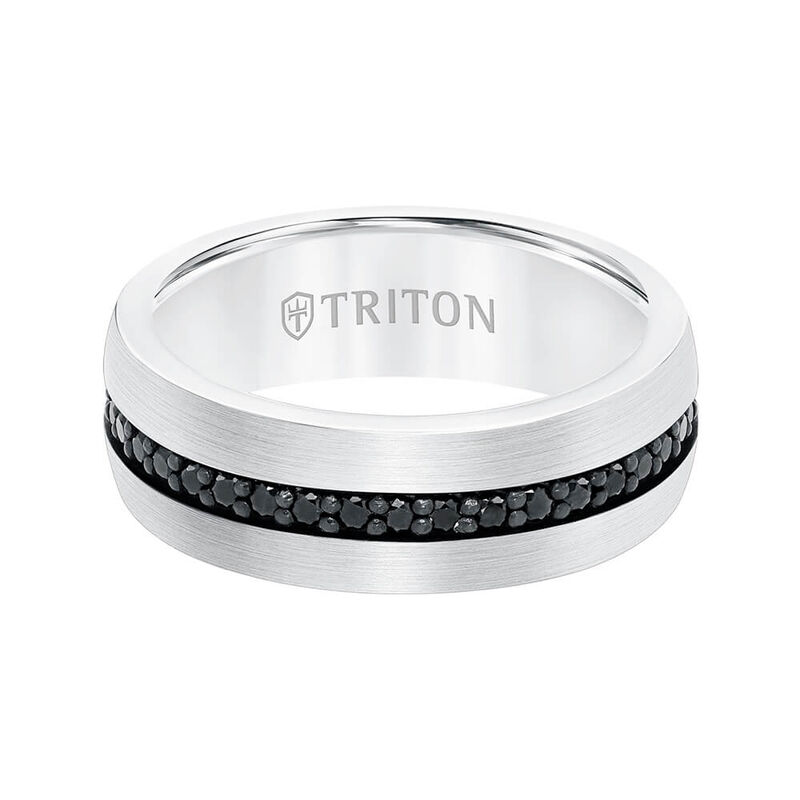 TRITON Stone Comfort Fit Black Sapphire Eternity Band in White Tungsten, 8 mm image number 1