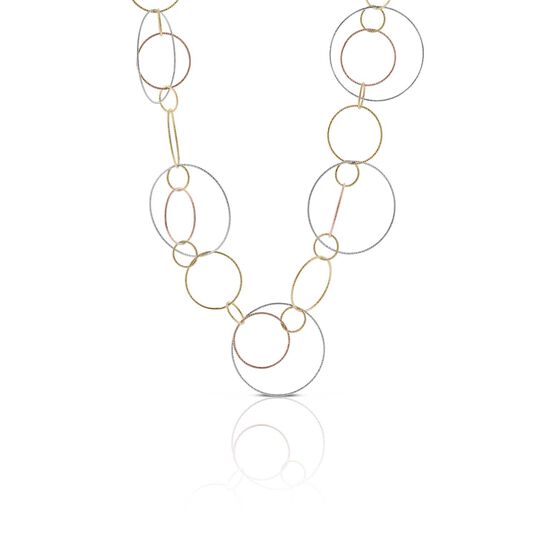 Toscano Tri-Color Circle Mobile Necklace 14K, 32"