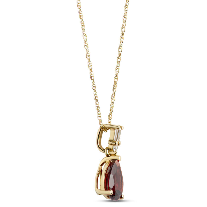 Pear Shaped Garnet Pendant Necklace with Diamond Accents, 1/10 Carat Total Weight, 14K Yellow Gold image number 1
