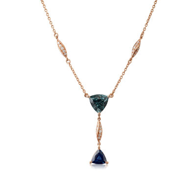 Rose Gold Trillion Gemstone & Diamond Twist "Y" Drop Necklace 14K&nbsp;