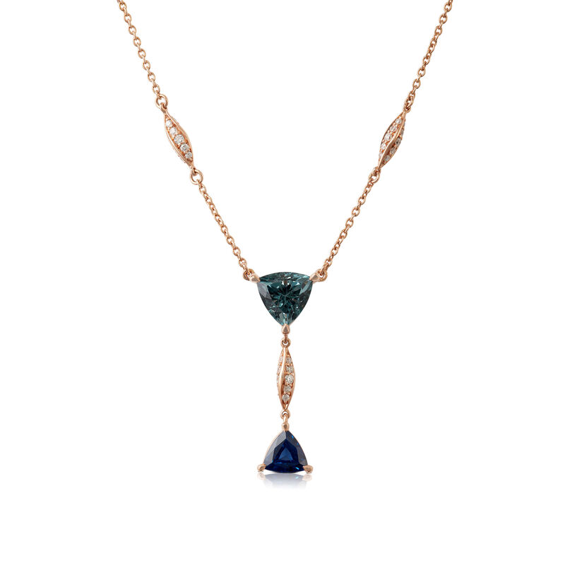 Rose Gold Trillion Gemstone & Diamond Twist "Y" Drop Necklace 14K image number 1