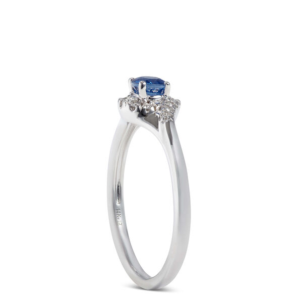 Sapphire & Diamond Halo Swirl Ring 14K