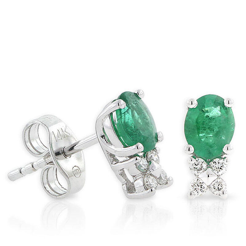 Emerald & Diamond Earrings 14K image number 0