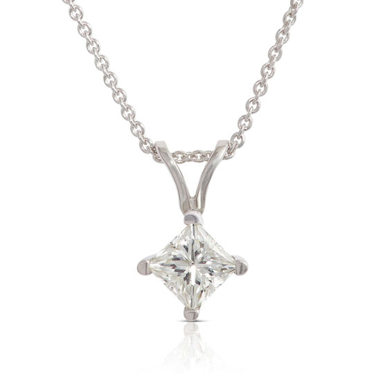 Princess Cut Diamond Solitaire Necklace 14K, 1/2 ct.