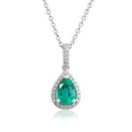 Pear Emerald & Diamond Halo Drop Necklace 14K