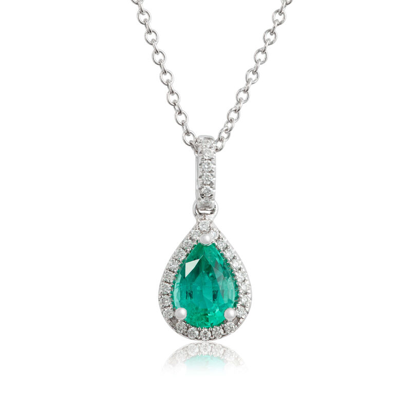 Pear Emerald & Diamond Halo Drop Necklace 14K image number 0