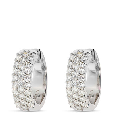 Diamond Encrusted Hoop Earrings, 14K White Gold