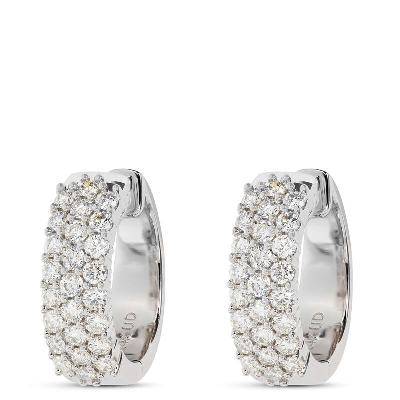 Diamond Encrusted Hoop Earrings, 14K White Gold image number 1