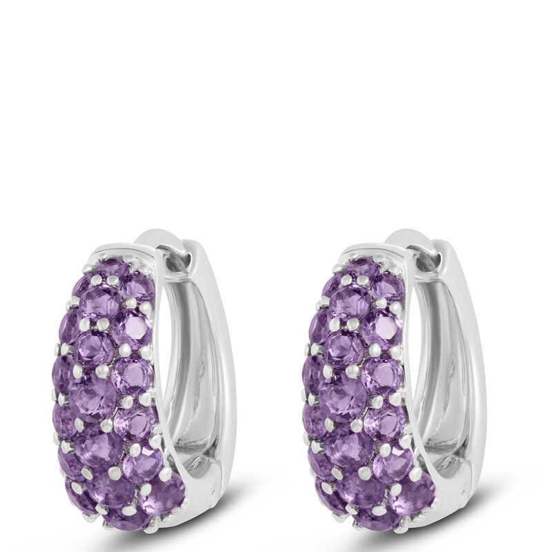 Pave Amethyst Hoops, 14k White Gold image number 0