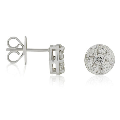 Diamond Cluster Halo Stud Earrings 14K