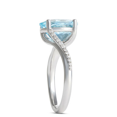 Oval Aquamarine Swirl Ring, 14K White Gold