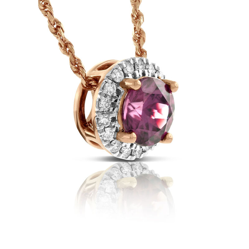 Rose Gold Rose Zircon & Diamond Halo Pendant 14K&nbsp; image number 2