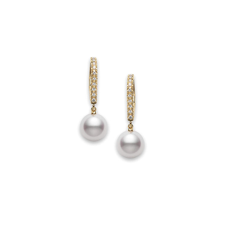 Mikimoto Classic Cultured Akoya Pearl and Diamond Earrings, 18K Yellow Gold image number 0