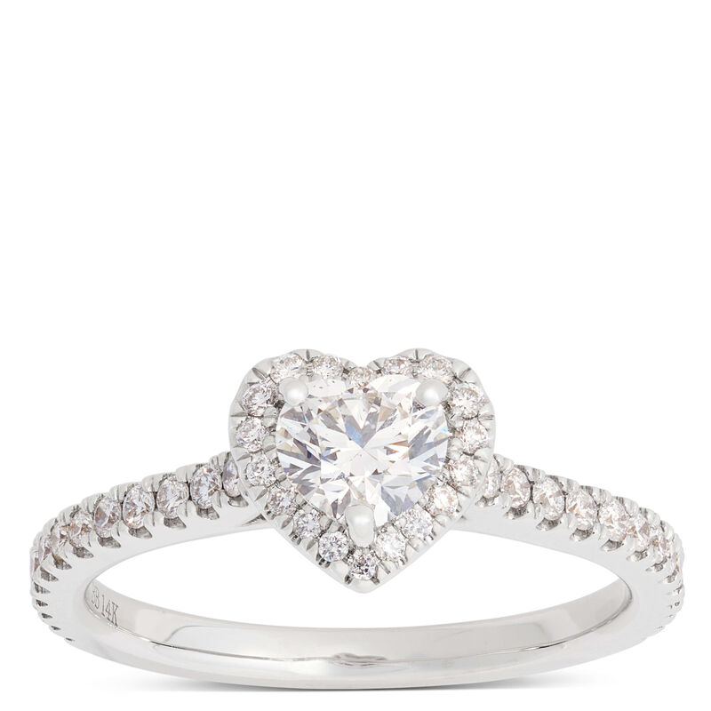 Heart Shaped Diamond Halo Engagement Ring, 14K White Gold image number 0