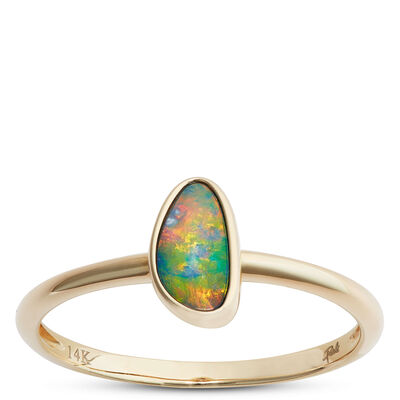 Opal Smooth Shank Size 7 Ring, 14K Yellow Gold